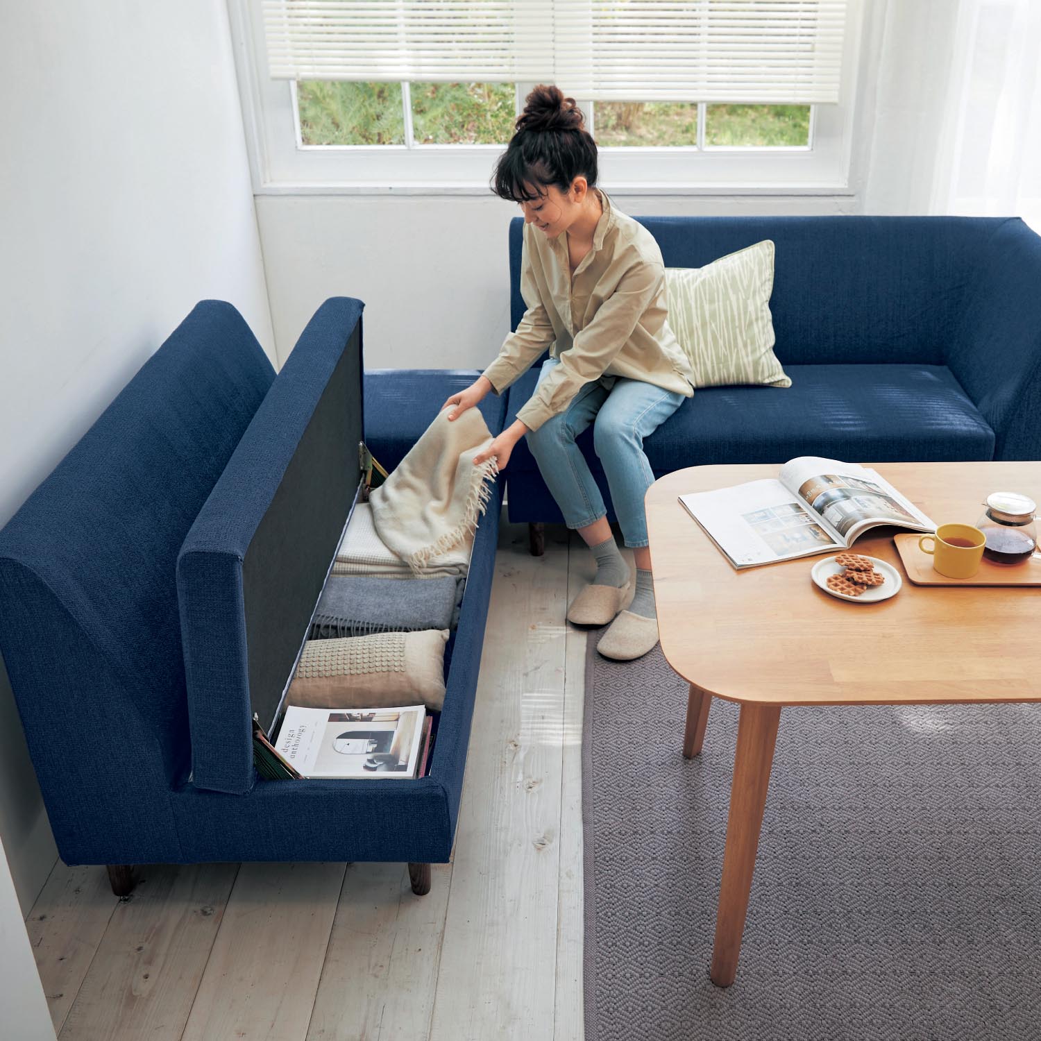 【ベルメゾン】収納付きカバーリングダイニングソファー 【ベルメゾン】収納付きカバーリングダイニングソファー