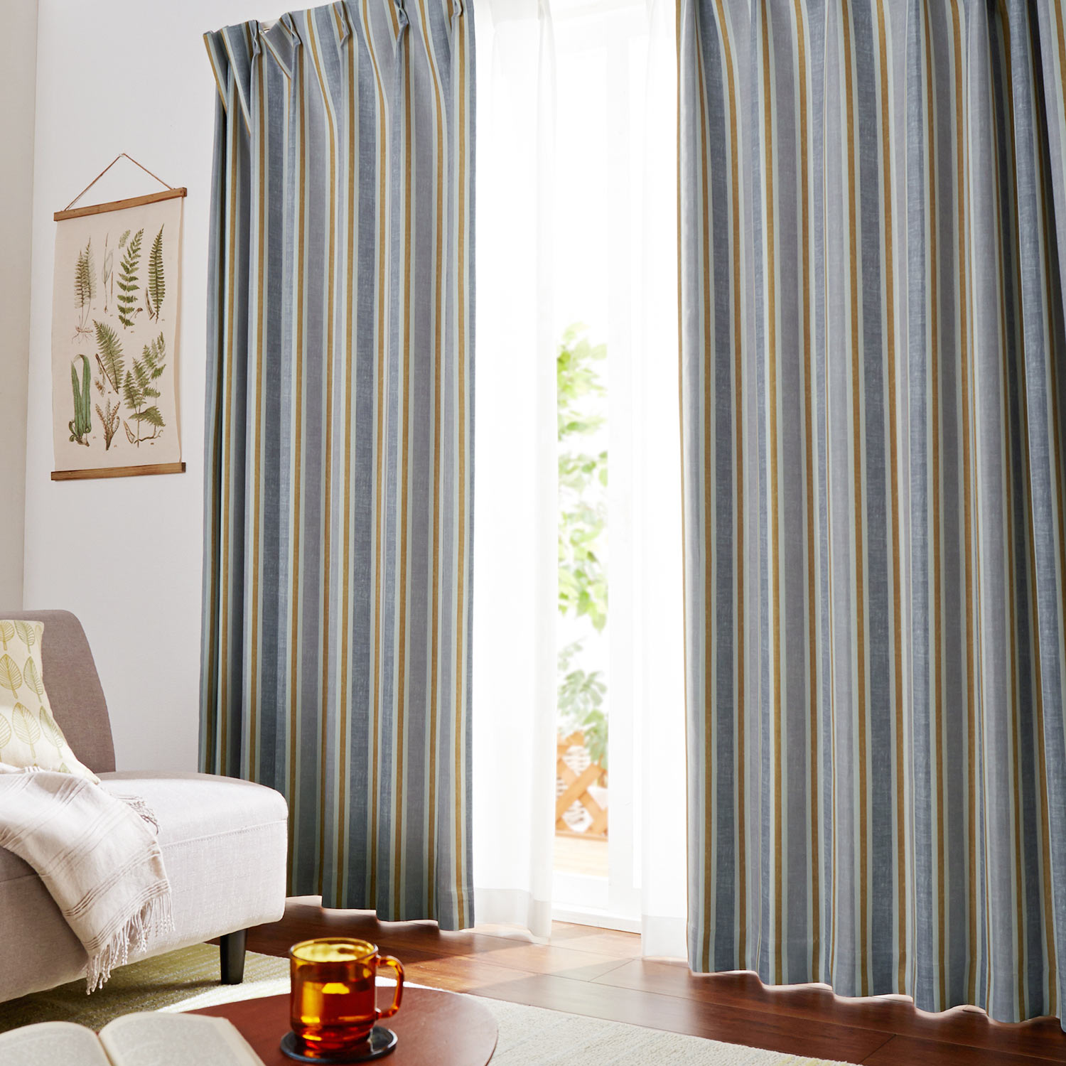 【ベルメゾン】【25サイズ】 かすれタッチのストライプデザイン遮光カーテン