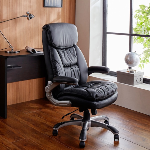 【ベルメゾン】本革のへたりにくいアーム付きワークチェア