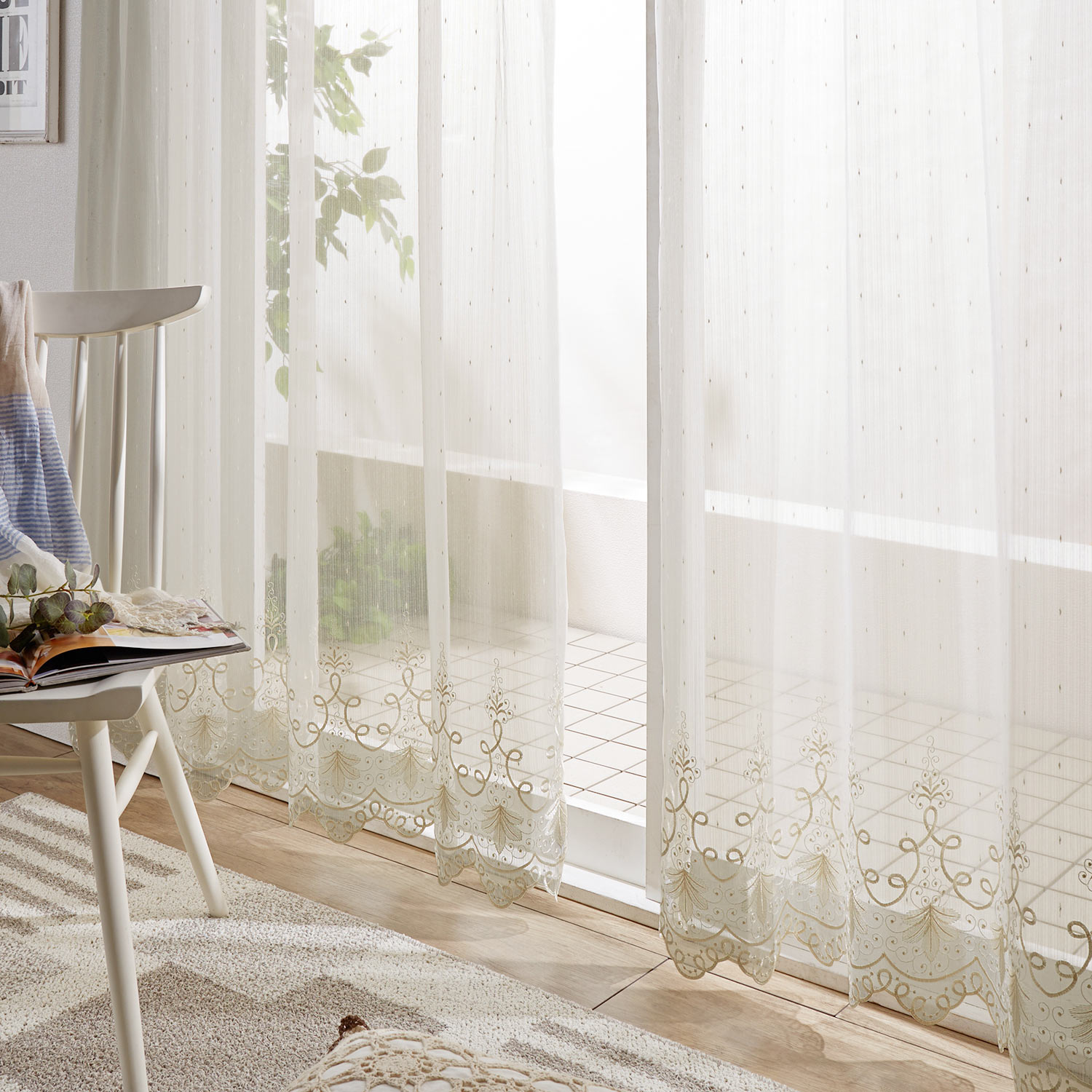 【ベルメゾン】【57サイズ】 スカラップデザインのトルコ刺繍レースカーテン