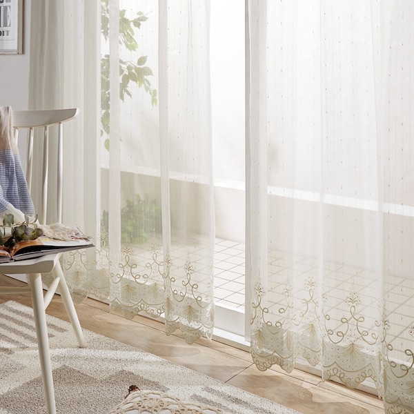 【ベルメゾン】【57サイズ】 スカラップデザインのトルコ刺繍レースカーテン