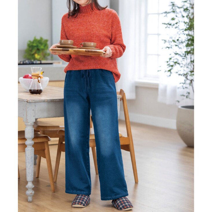 デニム風裏フリースカットソーワイドパンツ
