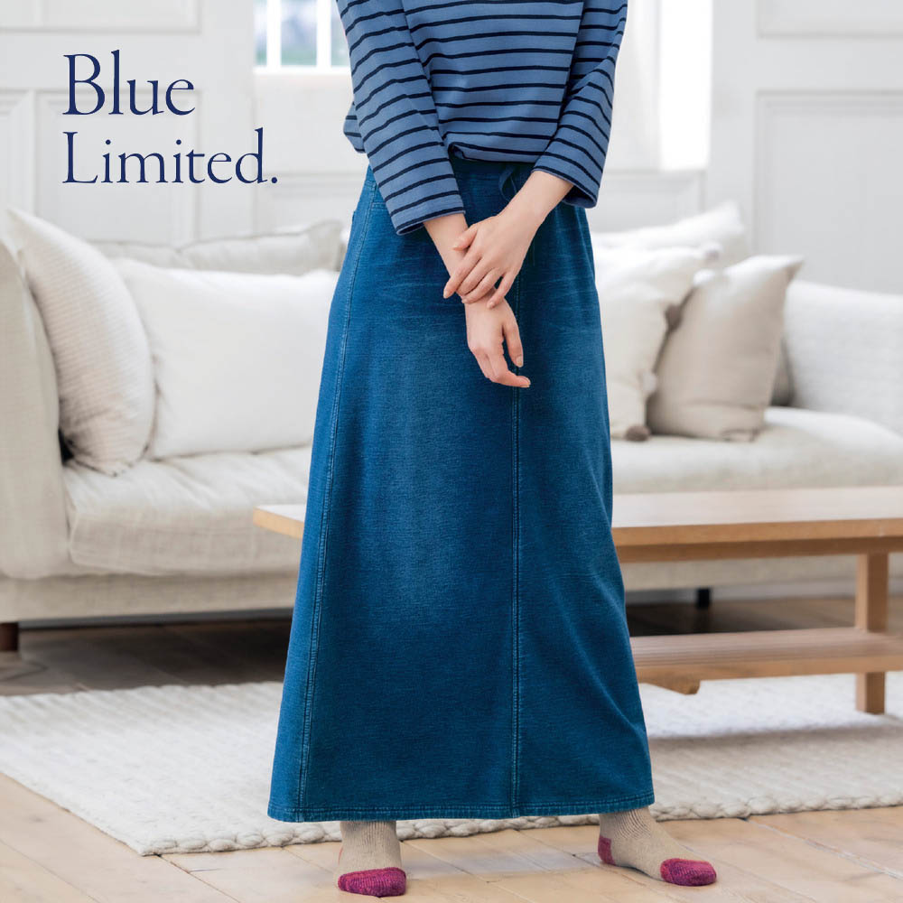 【ブルーリミテッド/Blue Limited.】デニム風裏フリースカットソーロングスカート 【ブルーリミテッド/Blue Limited.】デニム風裏フリースカットソーロングスカート