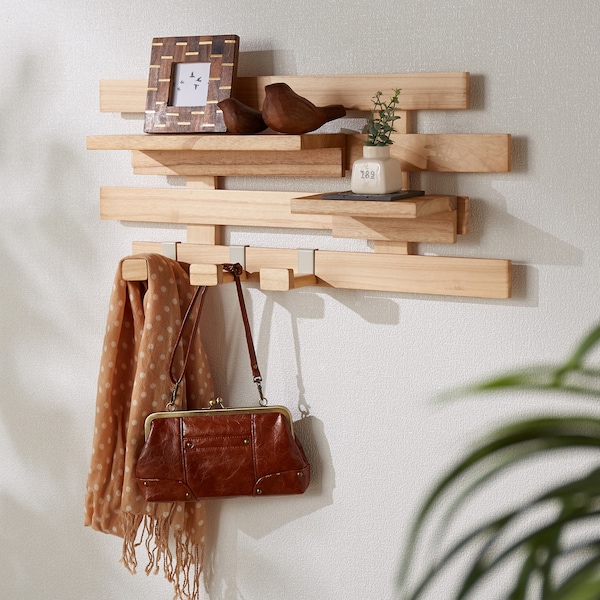 【ベルメゾン】壁にかけられるフック付き桐すのこラック