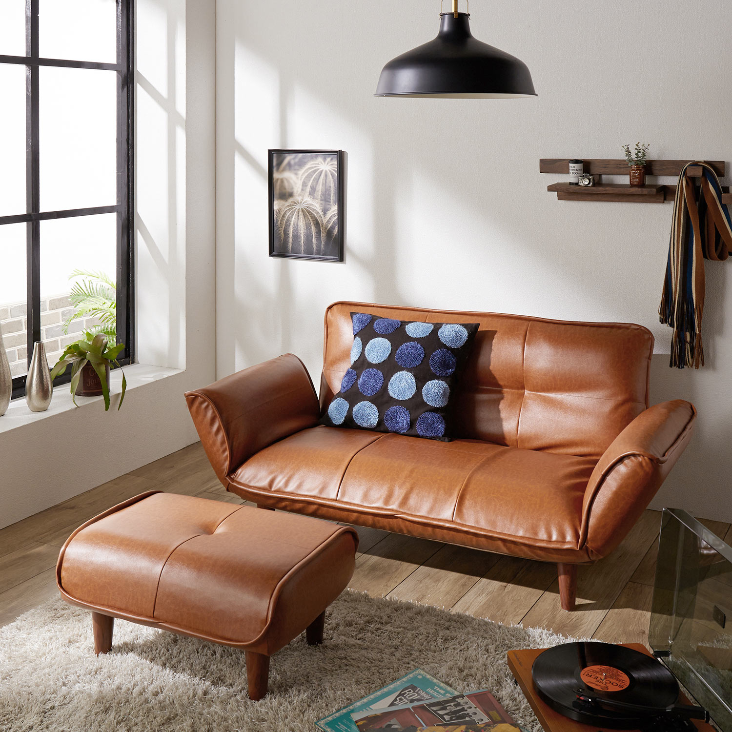 【日本製】ヴィンテージ調合皮のポケットコイル入りリクライニングソファー・オットマン 【日本製】ヴィンテージ調合皮のポケットコイル入りリクライニングソファー・オットマン