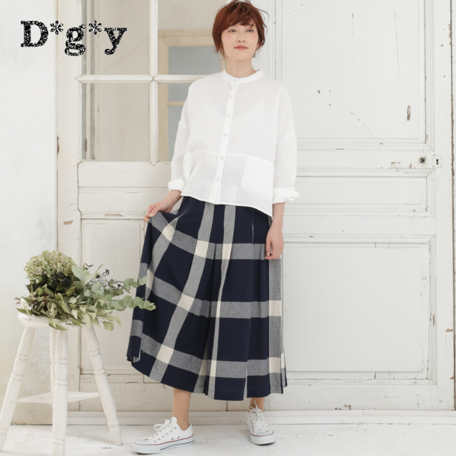 【ディージーワイ/D*g*y】綿素材のスカート見えチェックパンツ (M~3L)