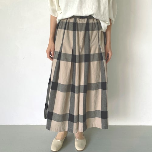 綿素材のスカート見えチェックパンツ 【M~3L】