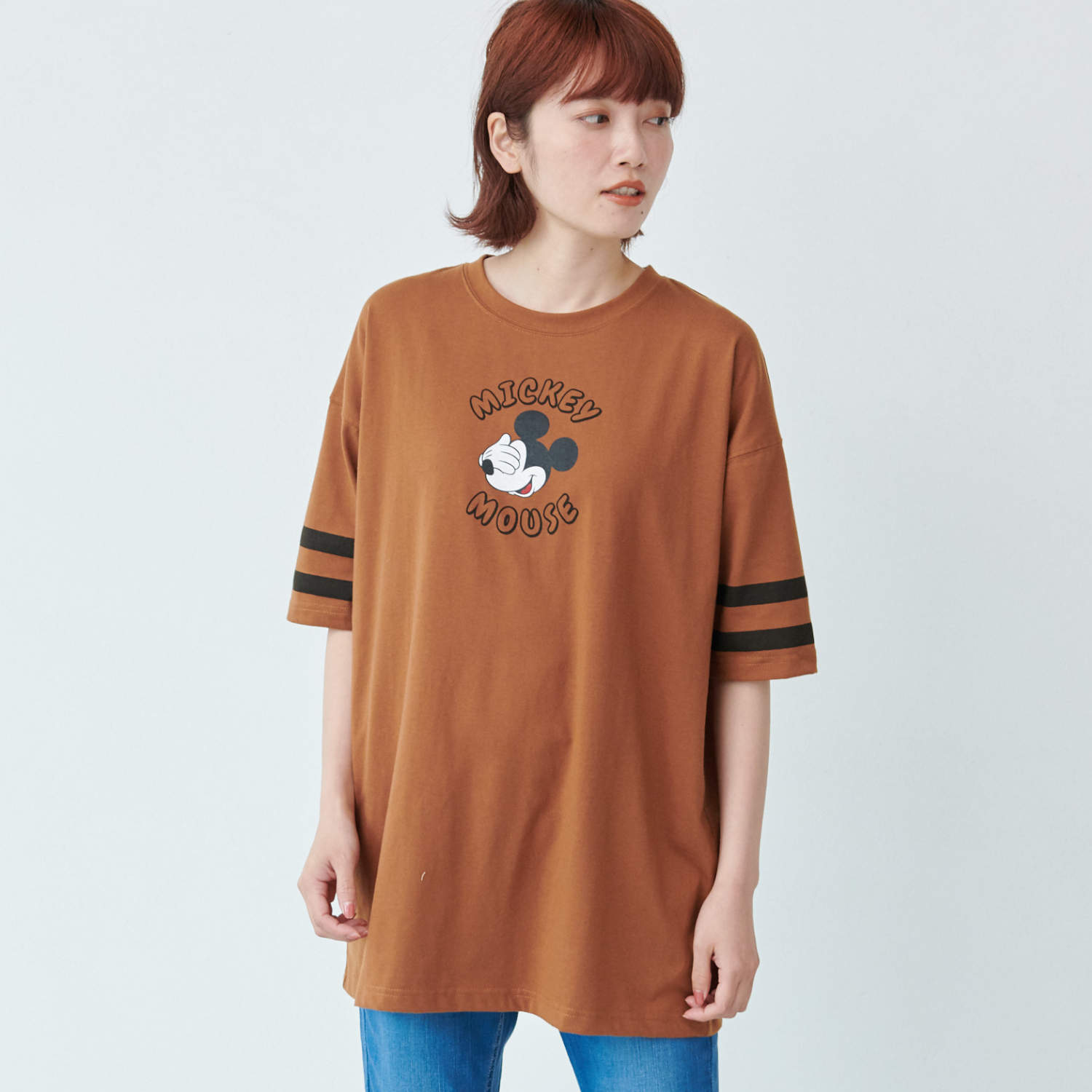 袖ライン目隠しミッキーマウスBIGTシャツ（ディズニー トップス