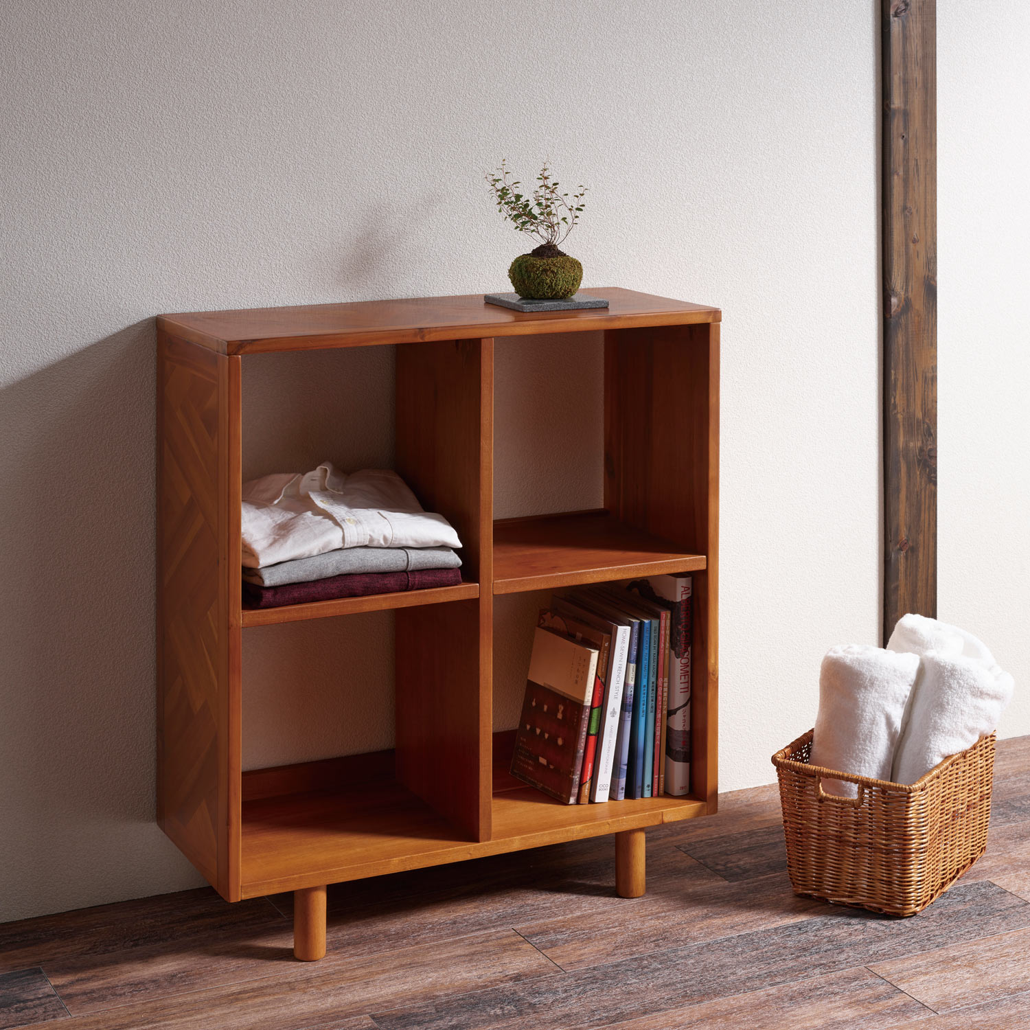 【ベルメゾン】アカシア材のモザイク柄オープンラック