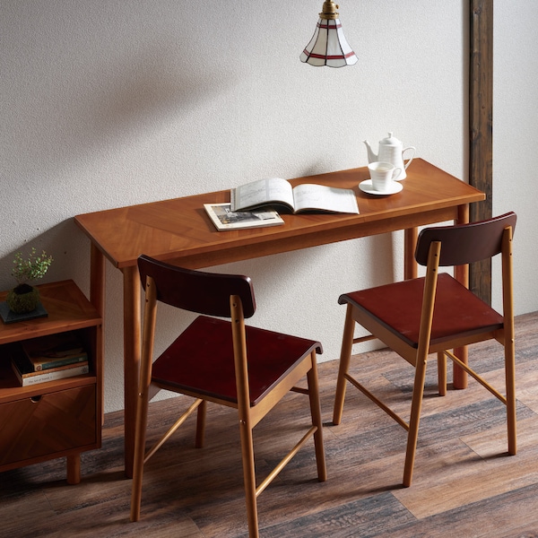 【ベルメゾン】アカシア材のモザイク柄ワークデスク 【パソコンデスクとしても】