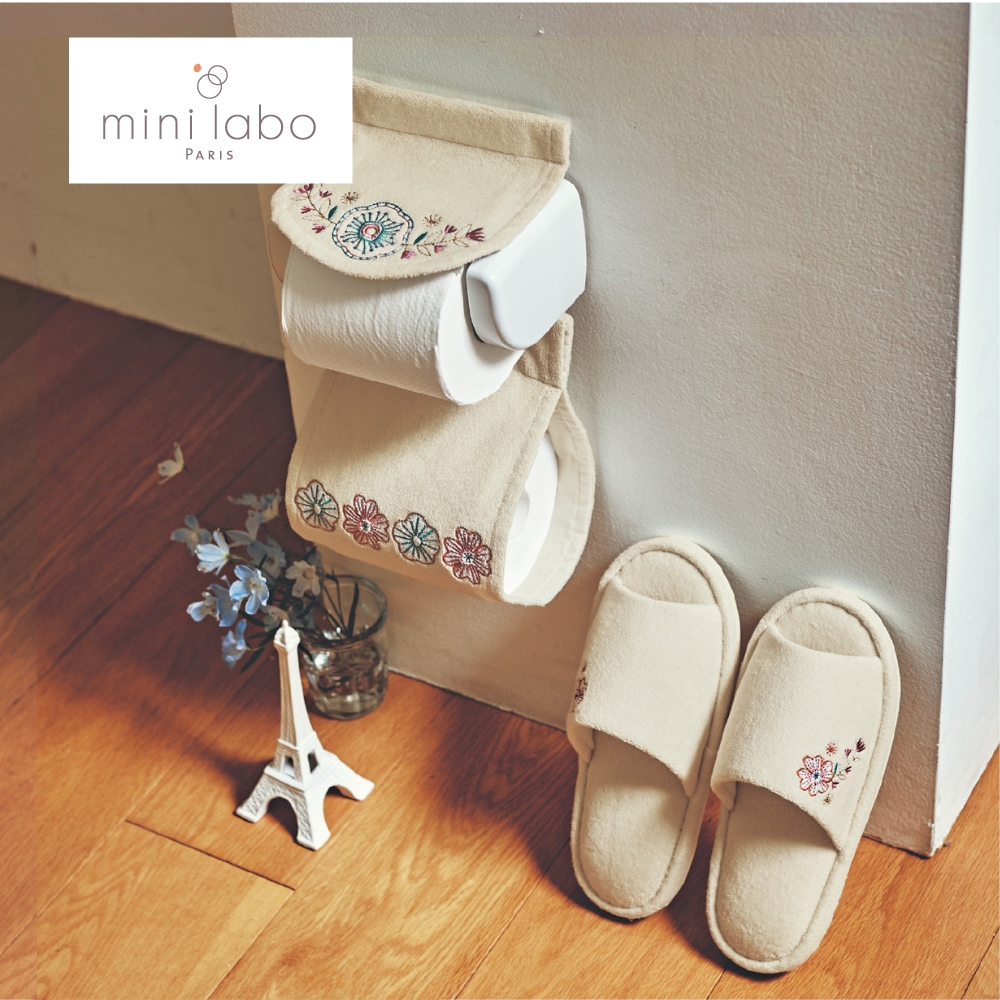 【ミニラボ/mini labo】トイレットペーパーホルダーカバー & スリッパセット/刺繍のようなお花畑 「ミニラボ」