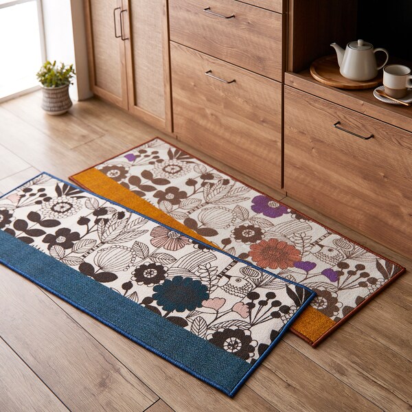 【ベルメゾン】北欧調テキスタイルデザインのプリントキッチンマット