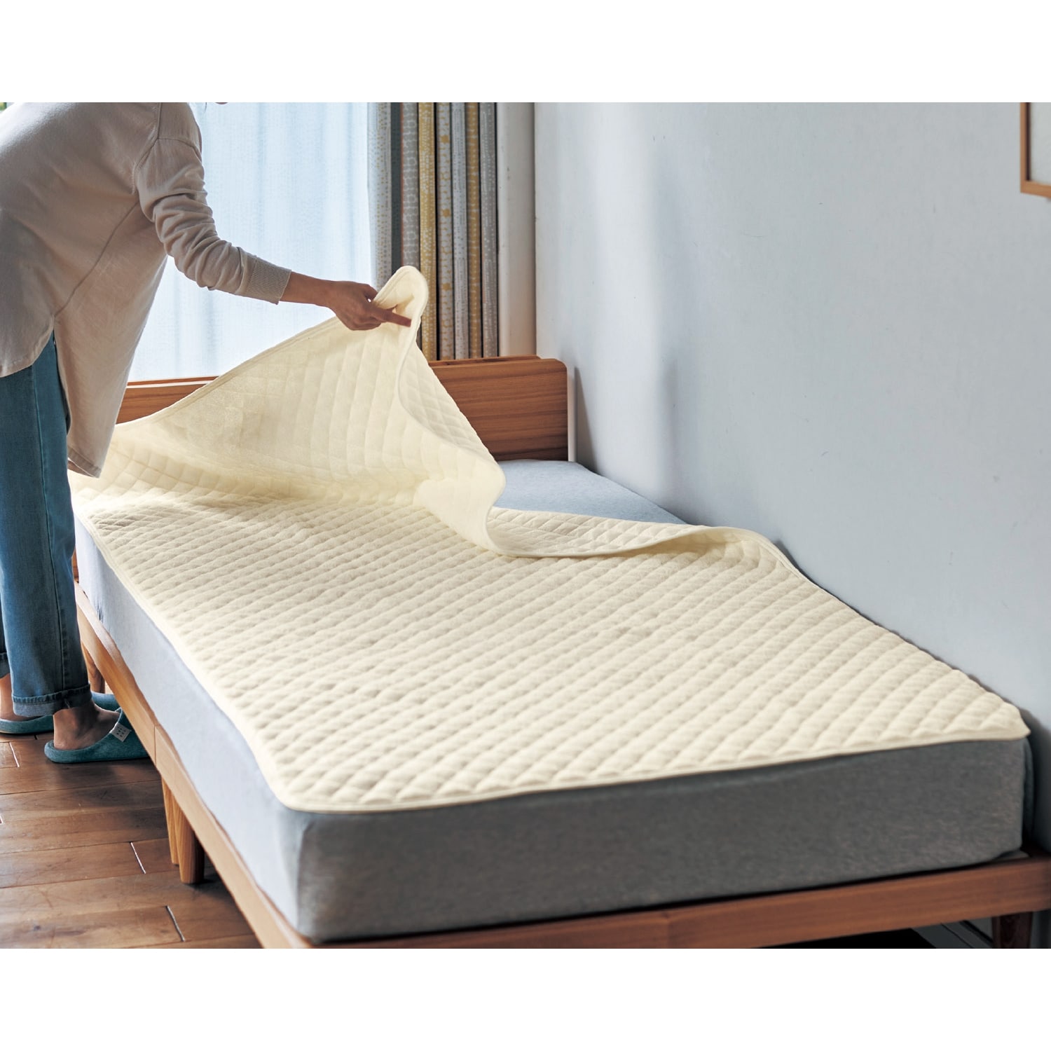 やわらかコットンパイルの取り換え簡単!置くだけ敷きパッド <シングル/セミダブル/ダブル> やわらかコットンパイルの取り換え簡単!置くだけ敷きパッド <シングル/セミダブル/ダブル>