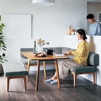 ナチュラル×ライトグレー／ベンチ、肘付き（左）、肘無し