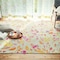 水彩タッチの折りたたみやすい花柄ラグ［日本製］ ＜約200×200cm＞