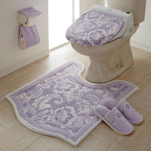 [日本製]エンボスベースの高級トイレマット・フタカバー(単品・セット)