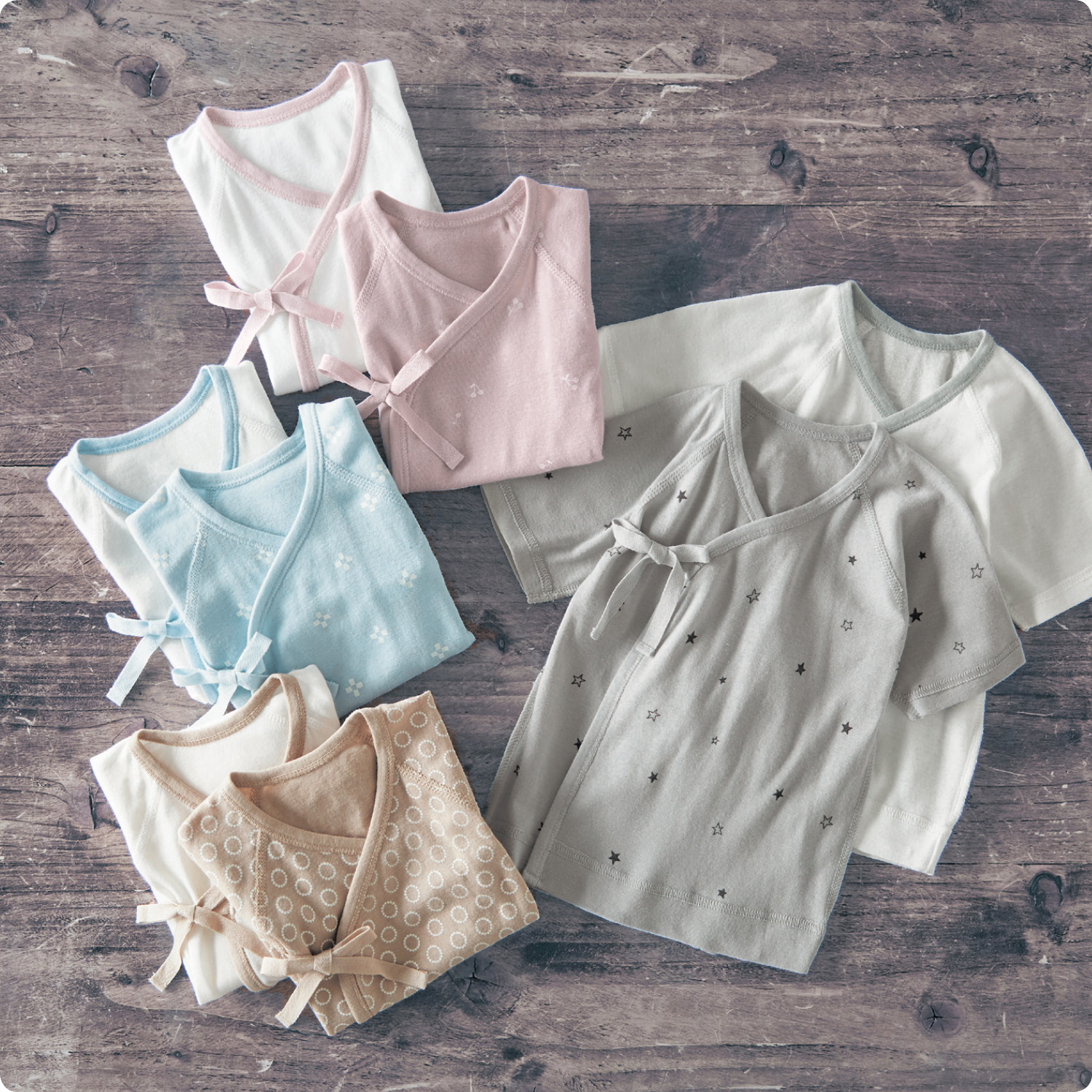 ニュアンスカラーがお洒落なオーガニックコットン短肌着2枚セット 【ベビー服 半袖】