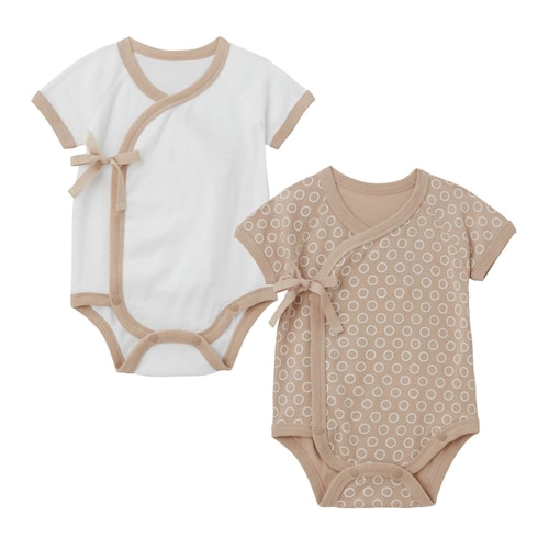 ニュアンスカラーがお洒落なオーガニックコットンボディスーツ肌着2枚セット 【ベビー服 半袖】