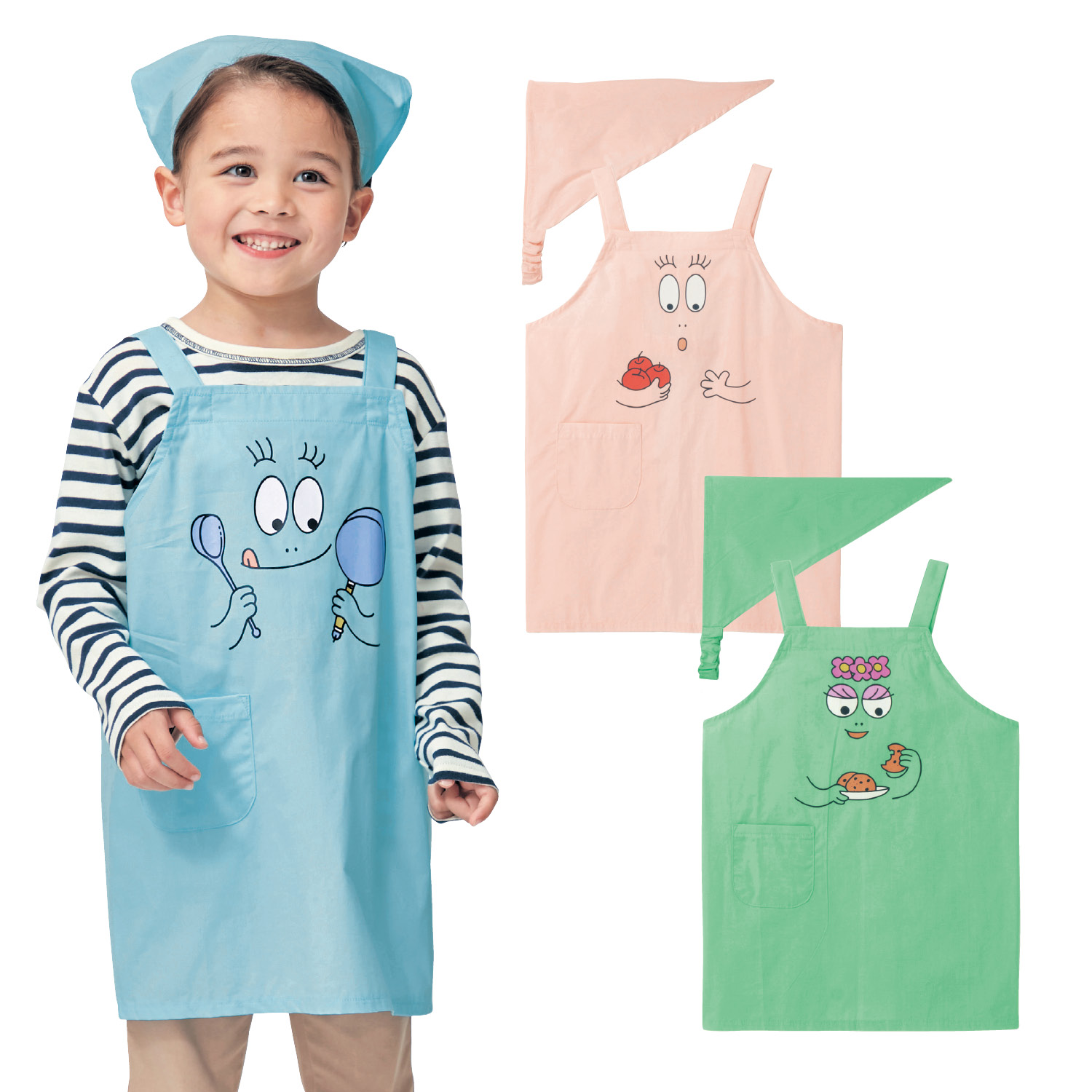 撥水フェイスプリントエプロン 三角巾セット バーバパパ 通販のベルメゾンネット 撥水フェイスプリントエプロン 三角巾セット バーバパパ 通販のベルメゾンネット