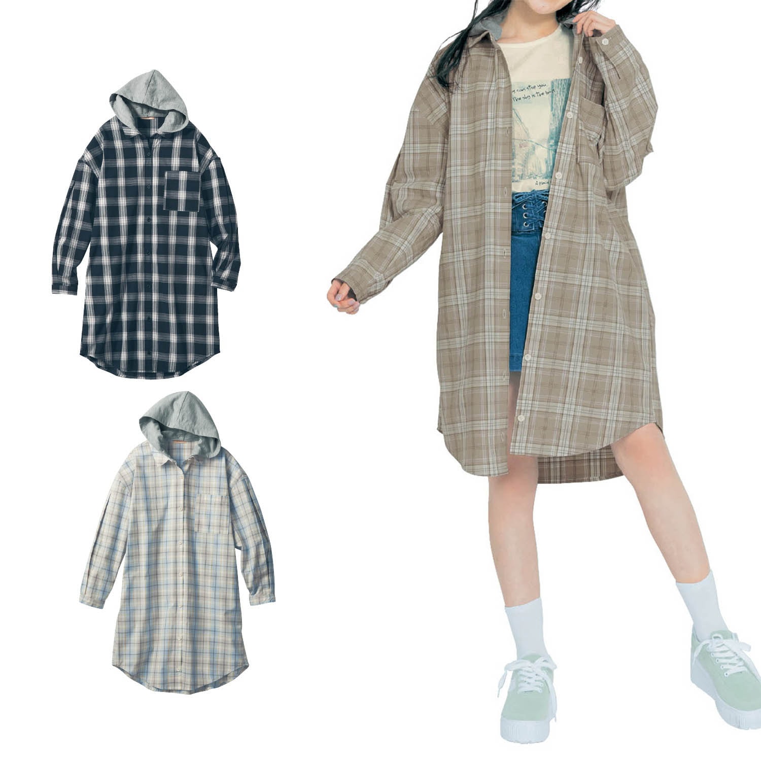 24%OFF！【パペル ラピス/Papel lapiz】2WAY取り外しできるフード付きゆるシャツワンピース 【子供服】