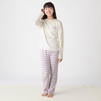 オフホワイト×ラベンダー系ボーダー／モデル身長151.5cm・150サイズ着用