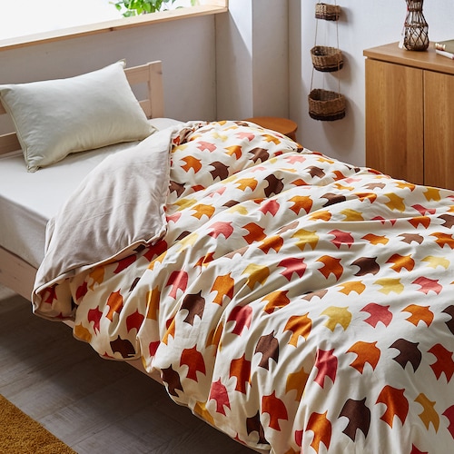 肌にあたる面だけ洗える全辺ファスナーの北欧調掛け布団カバー（肌面マイクロファイバー）