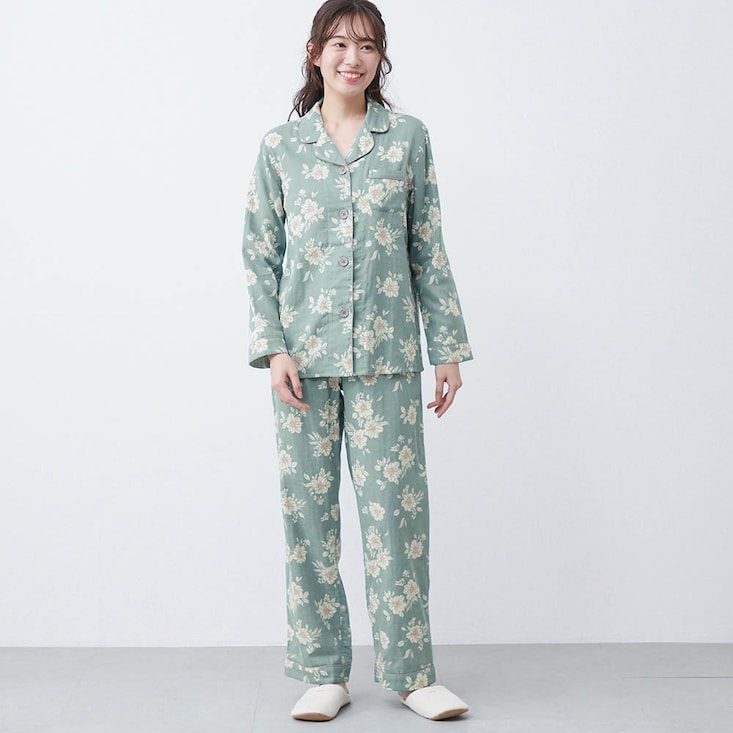 【新色追加】 コットンダブルガーゼ長袖パジャマ