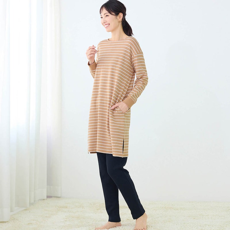 モデル身長173cm／M　※写真は撮影用のため身丈+3cm・股下+4cmになります。