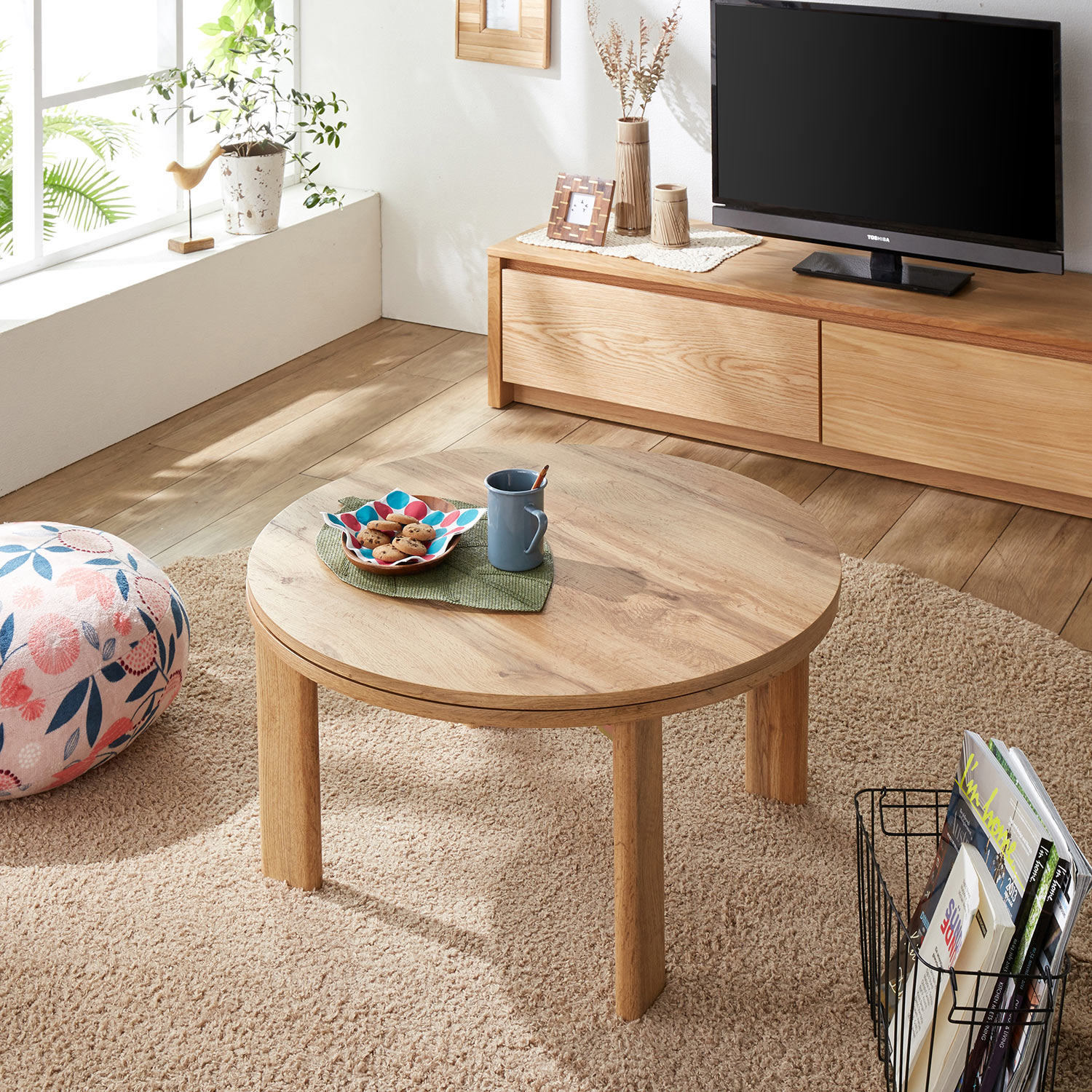 【ベルメゾン】折りたたみ式コンパクト円形こたつテーブル 【ベルメゾン】折りたたみ式コンパクト円形こたつテーブル