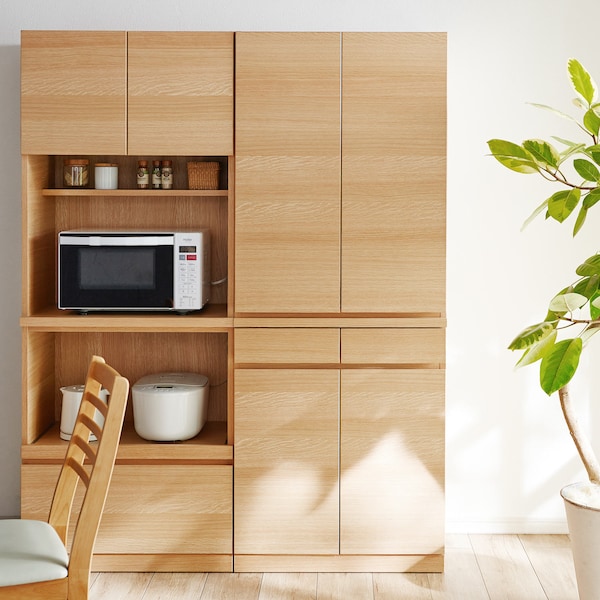 【大雪木工】[日本製]ナラ材の木目が美しいカップボード