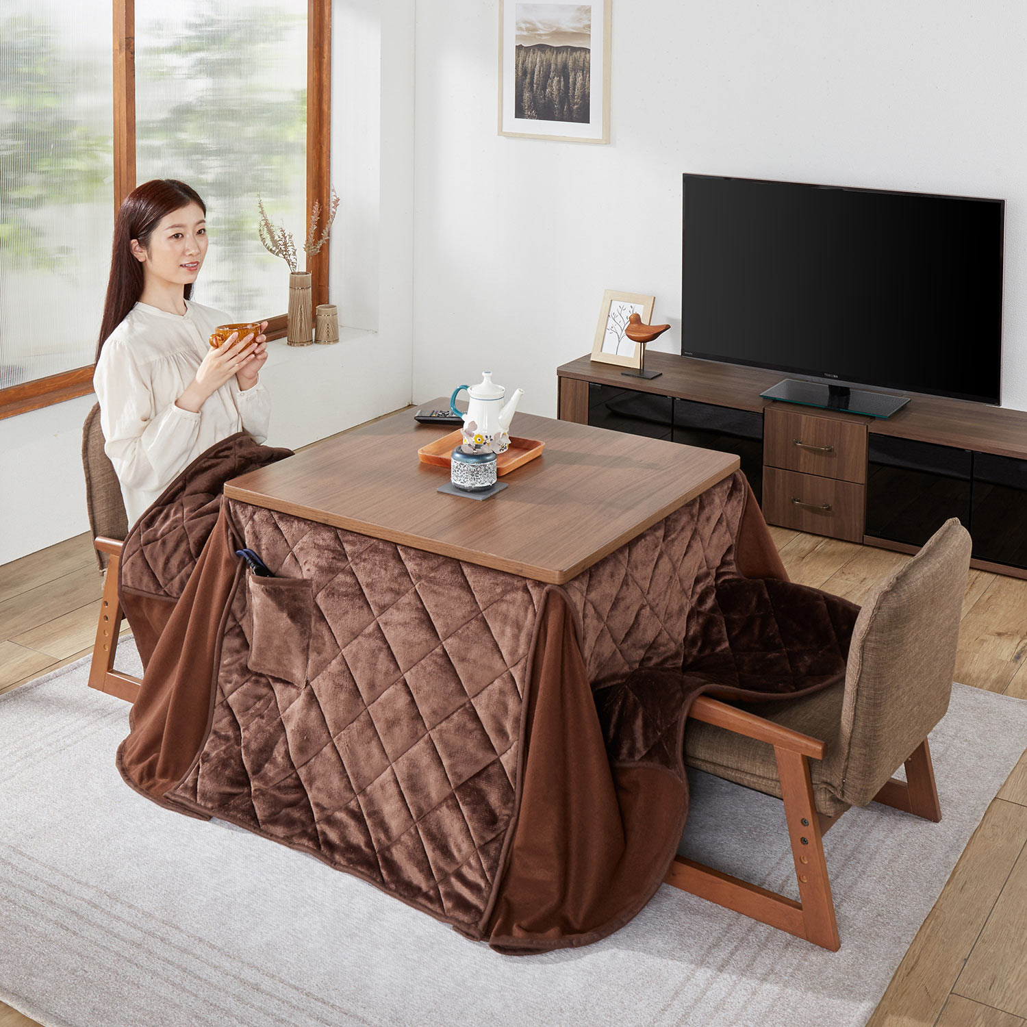 【ベルメゾン】2人用こたつテーブル4点セット(布団・本体・チェア2脚)