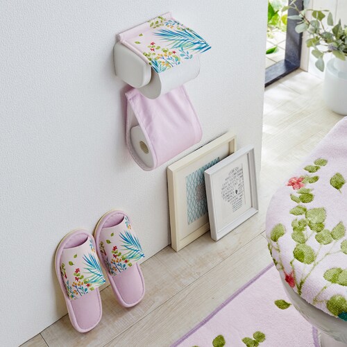 水彩リーフ柄のトイレットペーパーホルダーカバー・スリッパ（単品）