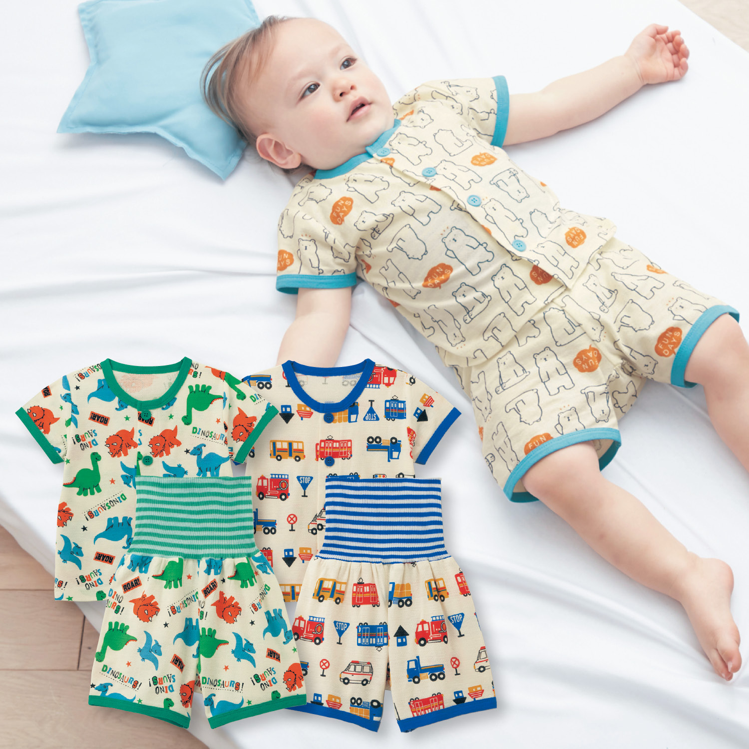 前開き腹巻付き半袖ボーイズパジャマ ベビーパジャマ 通販のベルメゾンネット 前開き腹巻付き半袖ボーイズパジャマ ベビーパジャマ 通販のベルメゾンネット