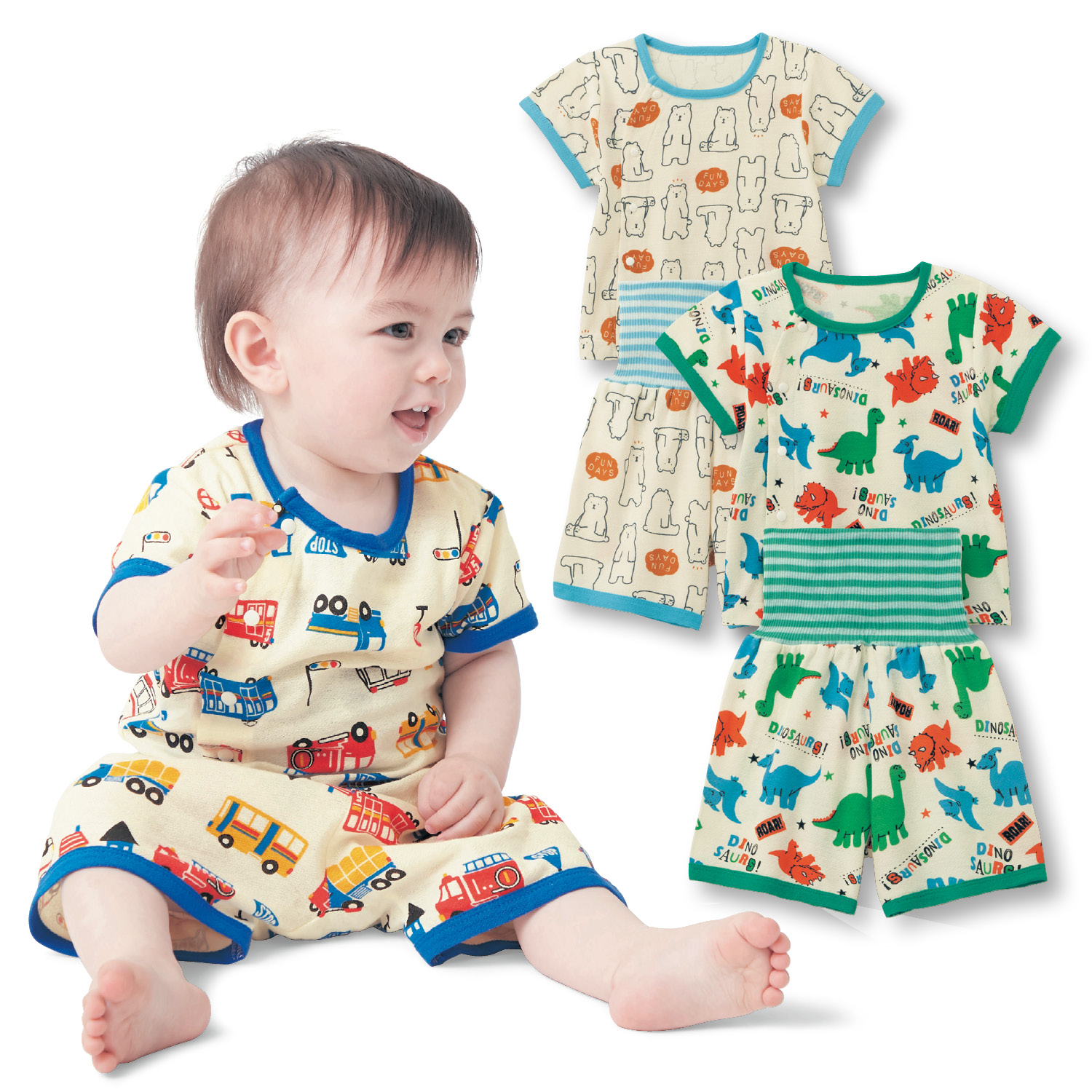 ベビー前開き腹巻付き半袖ボーイズパジャマ ベビーパジャマ 通販のベルメゾンネット ベビー前開き腹巻付き半袖ボーイズパジャマ ベビーパジャマ 通販のベルメゾンネット