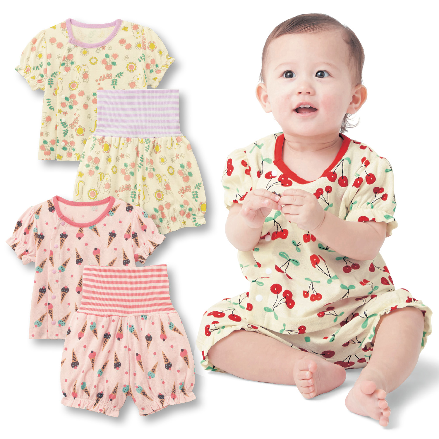 ベビー前開き腹巻付き半袖ガールズパジャマ ベビーパジャマ 通販のベルメゾンネット ベビー前開き腹巻付き半袖ガールズパジャマ ベビーパジャマ 通販のベルメゾンネット