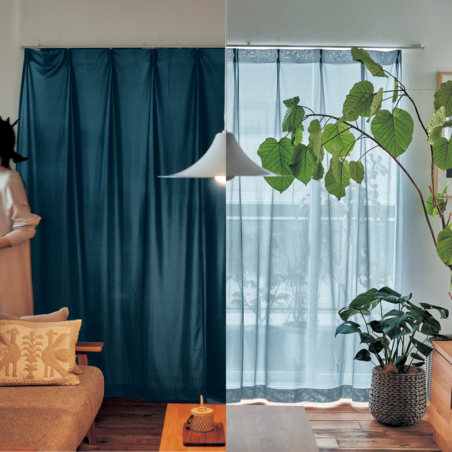 【ベルメゾン】【サイズ合えばお買得】 昼も夜も透けにくい景色を楽しめるミラー・遮像レースカーテン【昼夜2枚組】