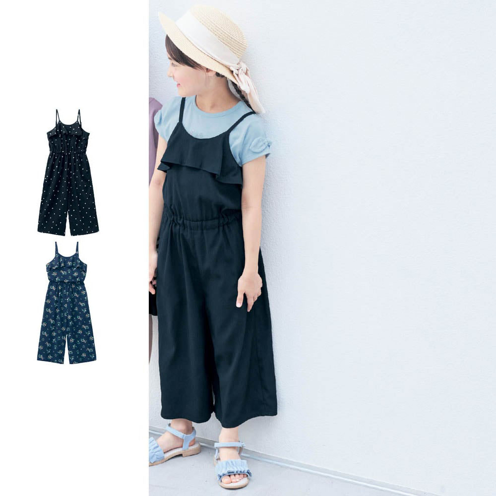 【ベルメゾン】胸フリル九分丈サロペット 【夏】【子供服】 【ベルメゾン】胸フリル九分丈サロペット 【夏】【子供服】