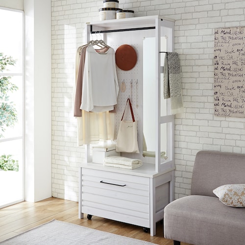 飾りながら収納ができるミラー付きハンガーラック ＜幅８０ｃｍ＞