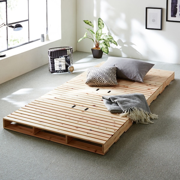 【ベルメゾン】繊細すのこで通気性と寝心地にこだわった国産ひのきの頑丈パレット風ベッド