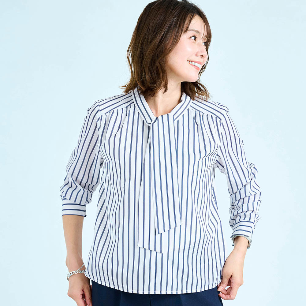 【スタイルノート/StyleNote】綿素材の裏カットソー付きボウタイブラウス