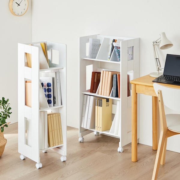 【ベルメゾン】本が見やすくとりやすいキャスター付きマガジンラック