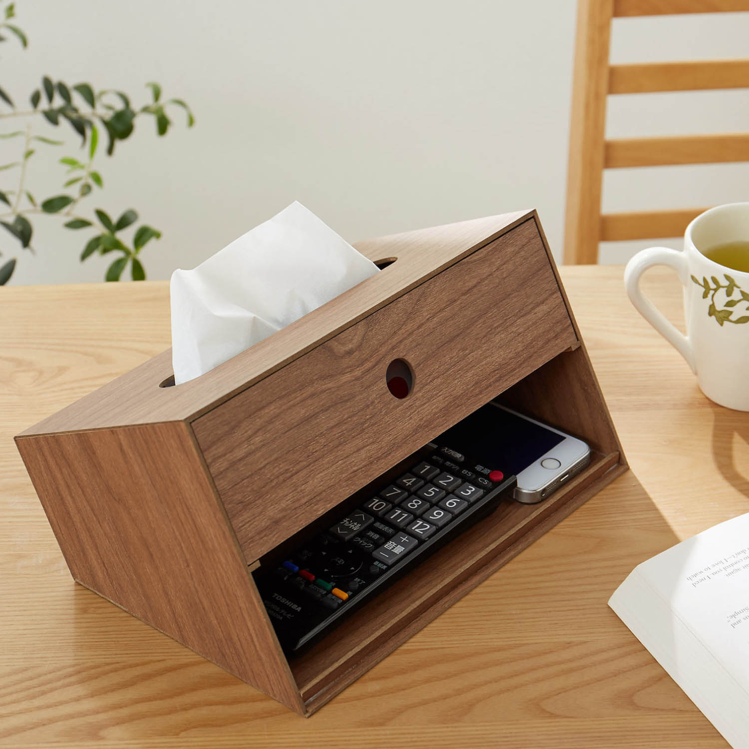 【ベルメゾン】小物入れ付き木目調ボックスティッシュケース