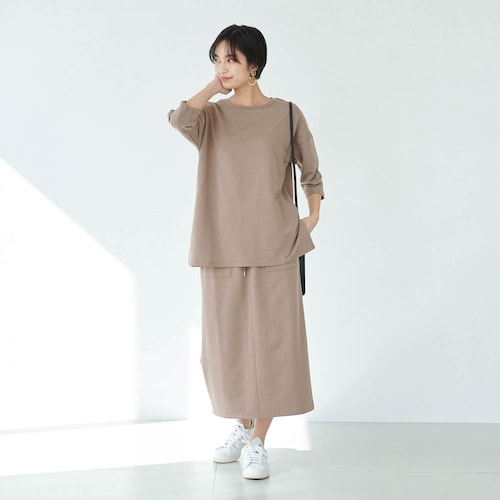 単品でも着回せる 綿混チュニック＆スカートセット 【部屋着・ワンマイルにも】【時短コーデ】