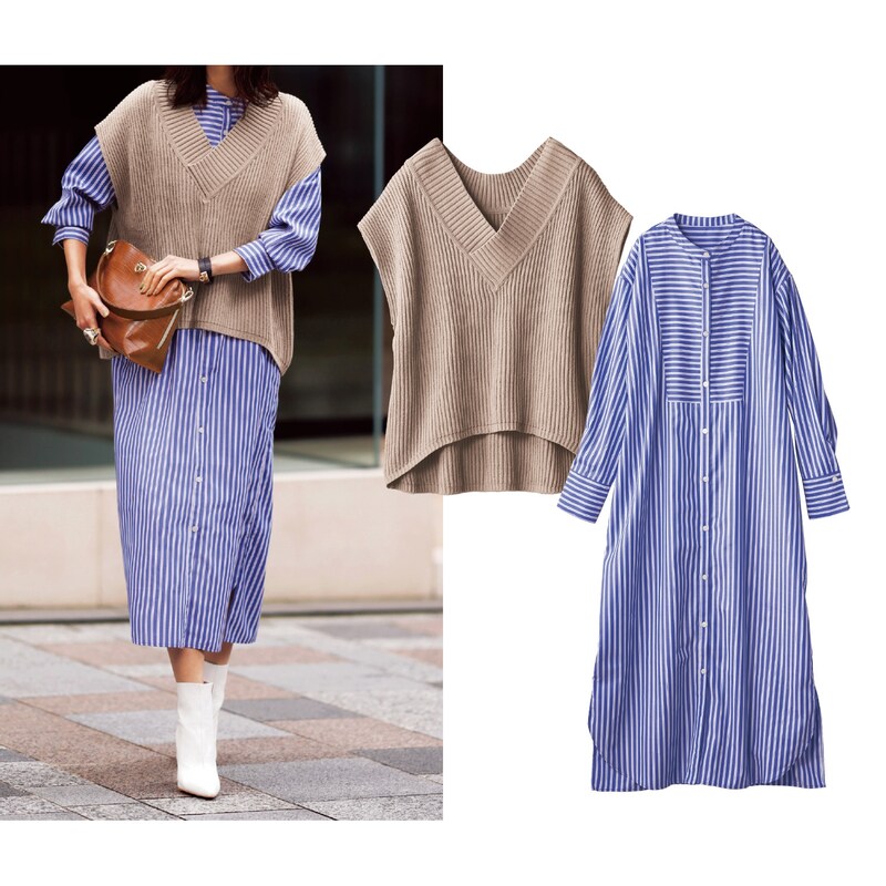 ニットベスト ストライプロングワンピースセットアップ 通販のベルメゾンネット