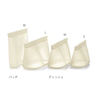 ホワイト／左から：バッグ（Ｍ）、ディッシュ（Ｌ、Ｍ、Ｓ）