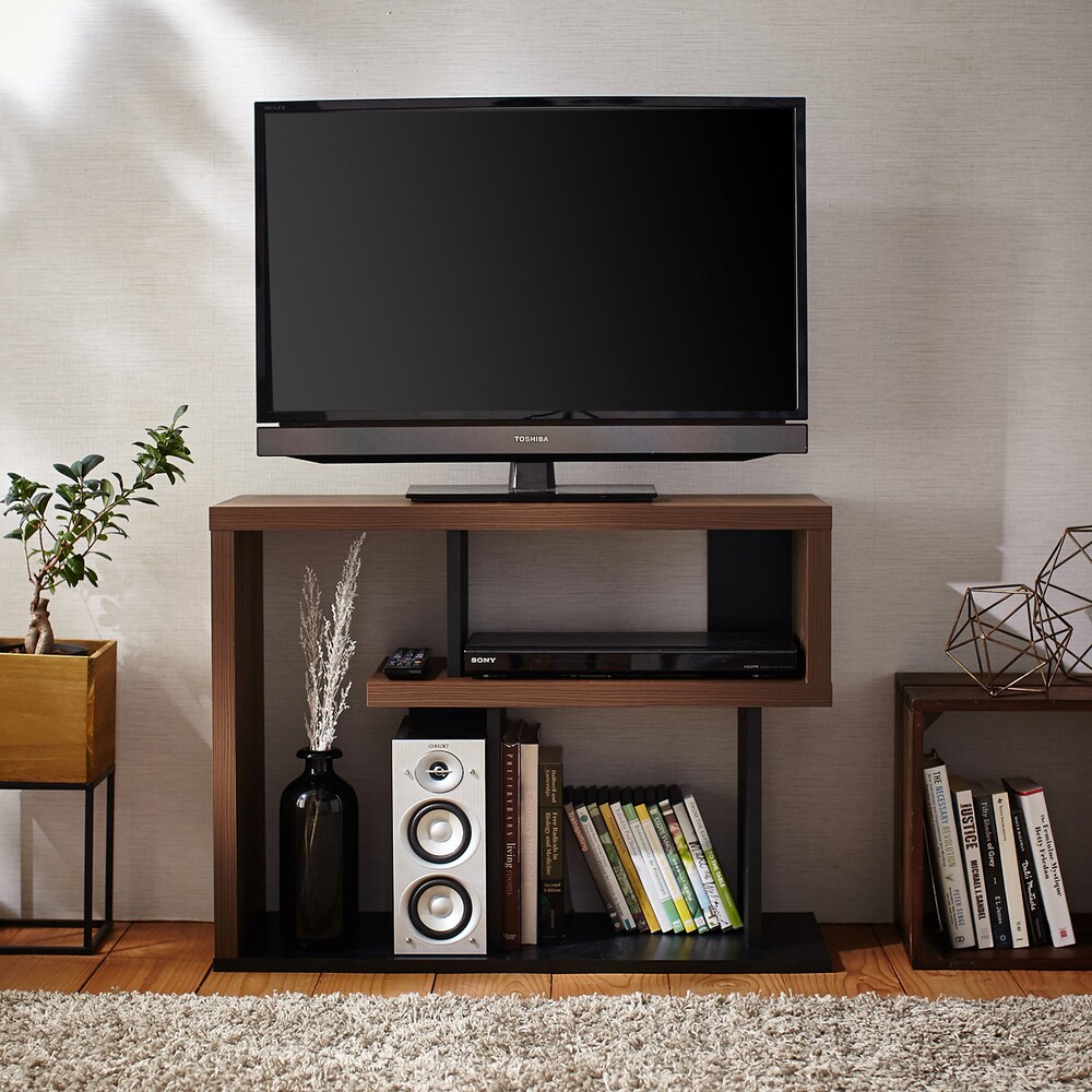こなれた雰囲気を見せるツートンカラーのハイタイプテレビ台幾何学的な収納スペースが使いやすさとデザイン性を兼ね備えています背板がないのでコード配線もスムーズ縦置き、横置き、どちらの置き方でも使える2wa