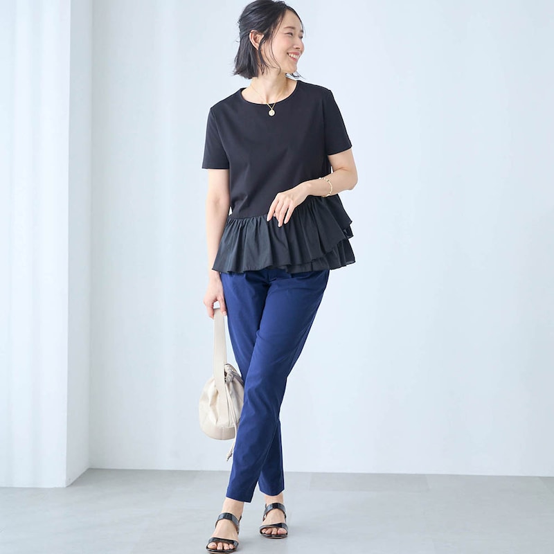 モデル身長168cm／M・股下66cm ※写真は撮影用のため股下+6cmになります。ブルー着用