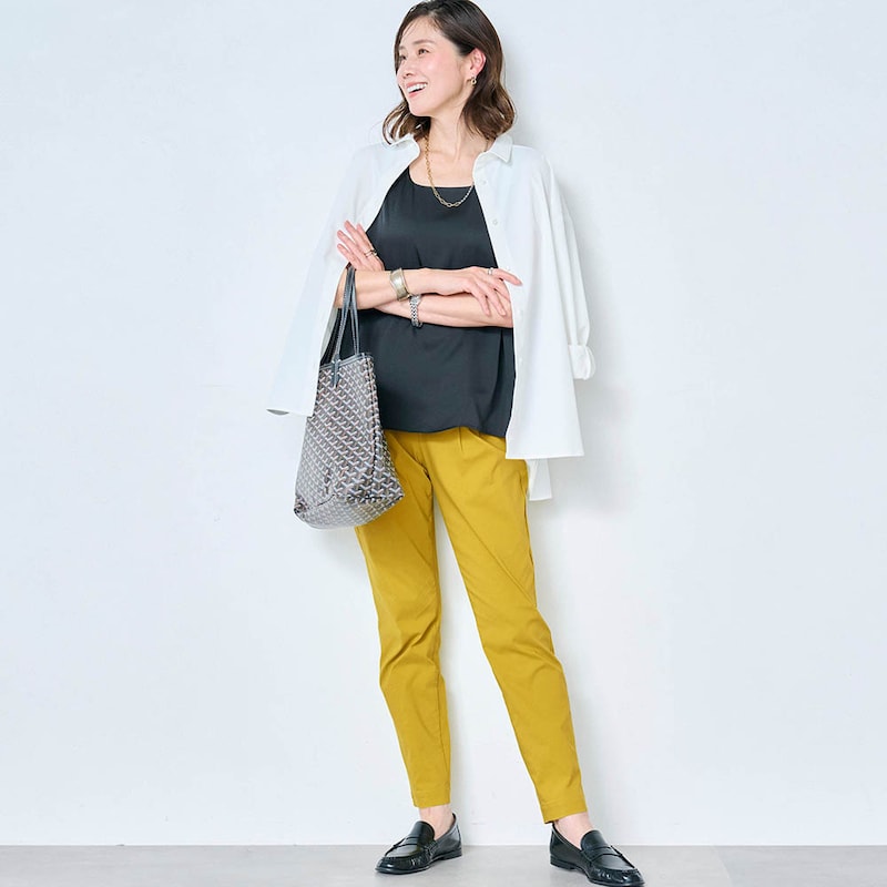 モデル身長168cm／M・股下66cm ※写真は撮影用のため股下+6cmになります。ライム着用