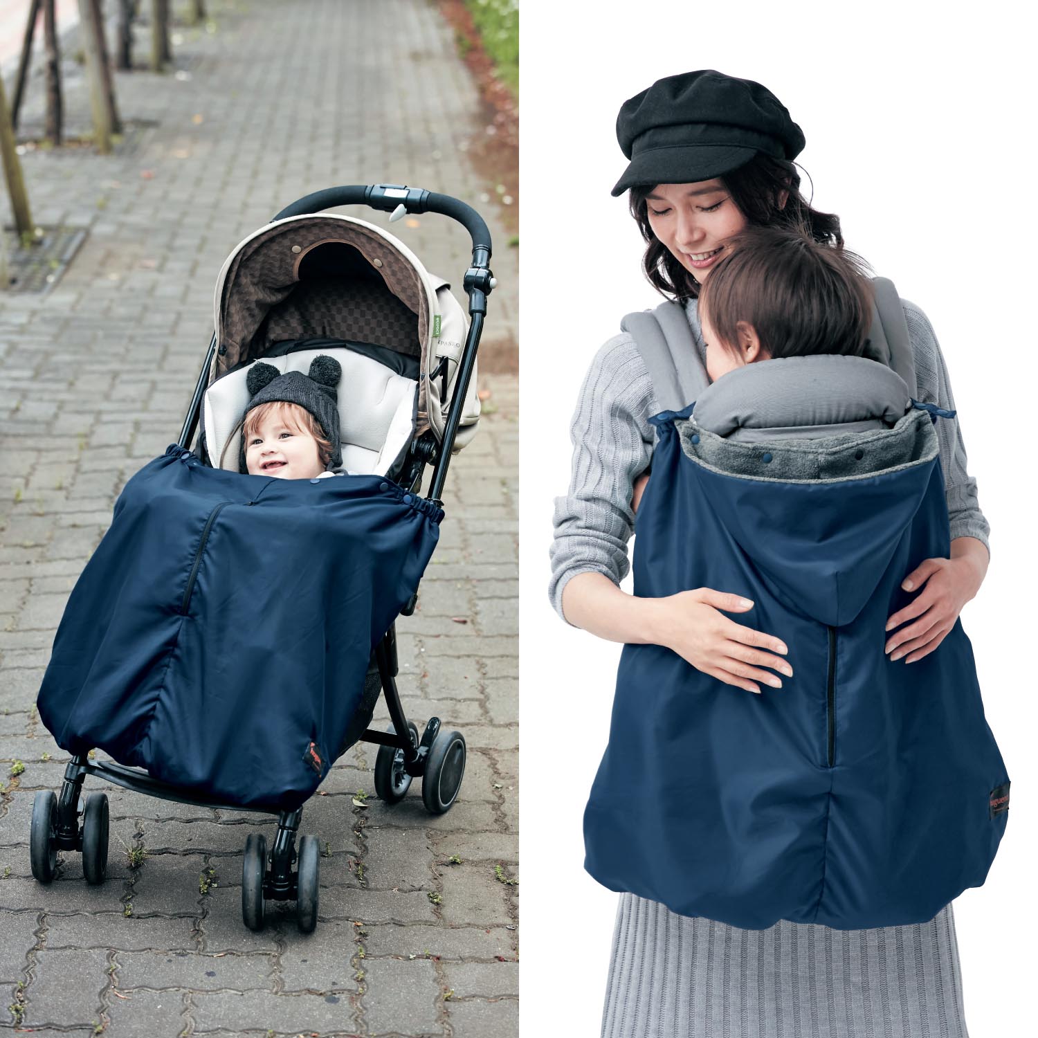 【ユグノー】蓄熱保温生地のポケッタブル2WAYケープ【ベビー用品 防寒】【はっ水】