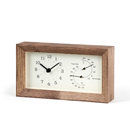 置き掛け可能！木製の置き時計＆温時計＆湿度計「ＦＲＡＭＥ」 ＜２０×１１ｃｍ＞